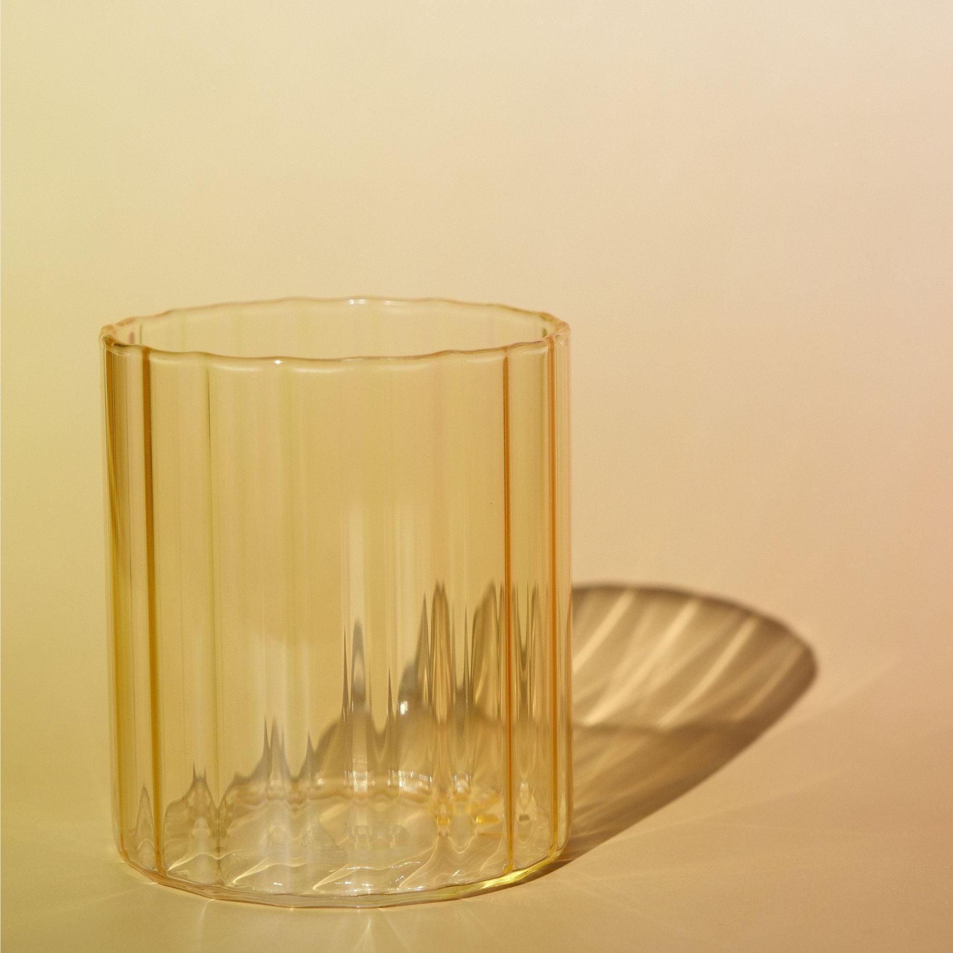 Stemless Fluted Amber & Brown Drinking Glasses Set of 4 - 14oz