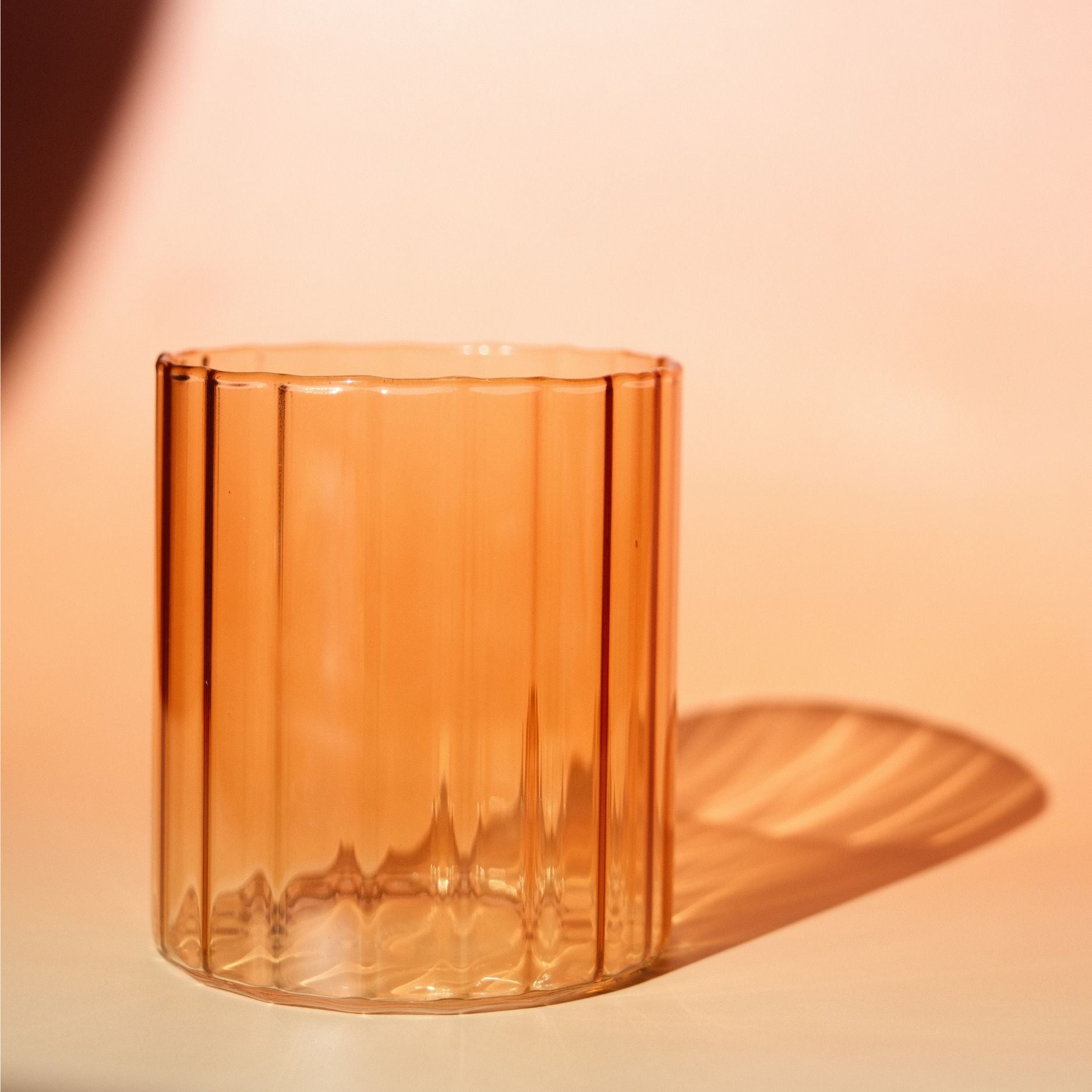 Stemless Fluted Amber & Brown Drinking Glasses Set of 4 - 14oz