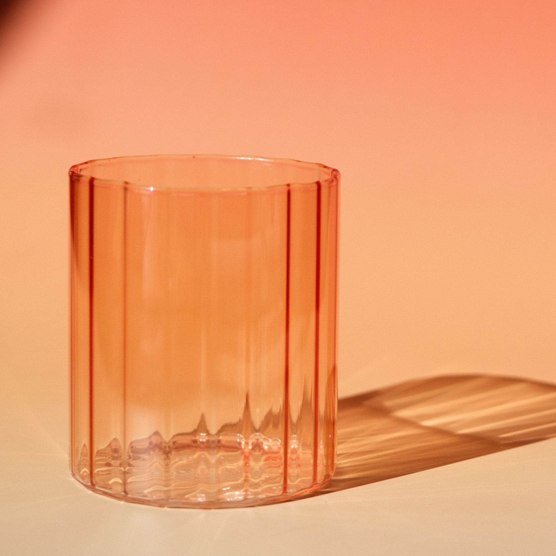 Stemless Fluted Amber & Brown Drinking Glasses Set of 4 - 14oz