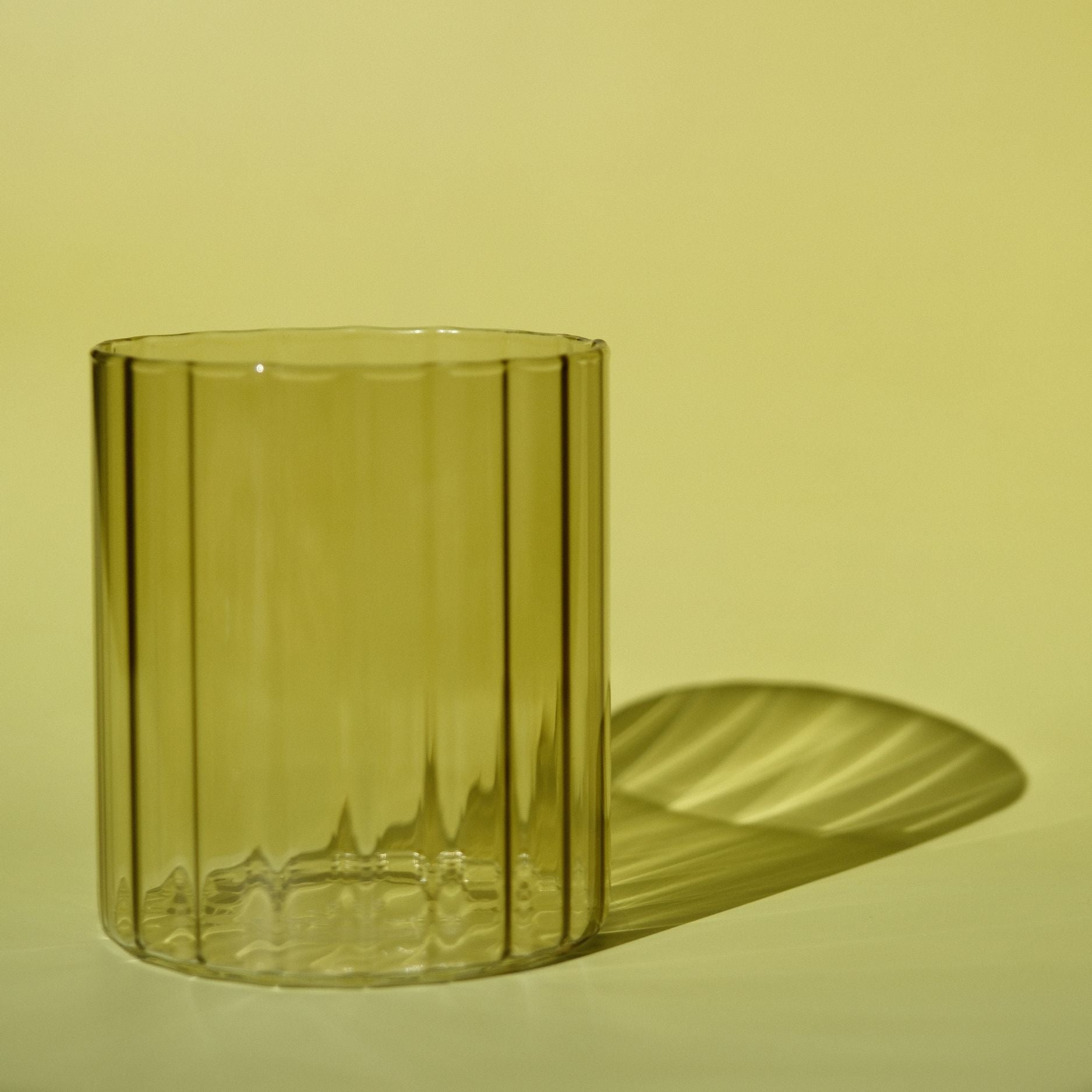 Stemless Fluted Amber & Brown Drinking Glasses Set of 4 - 14oz