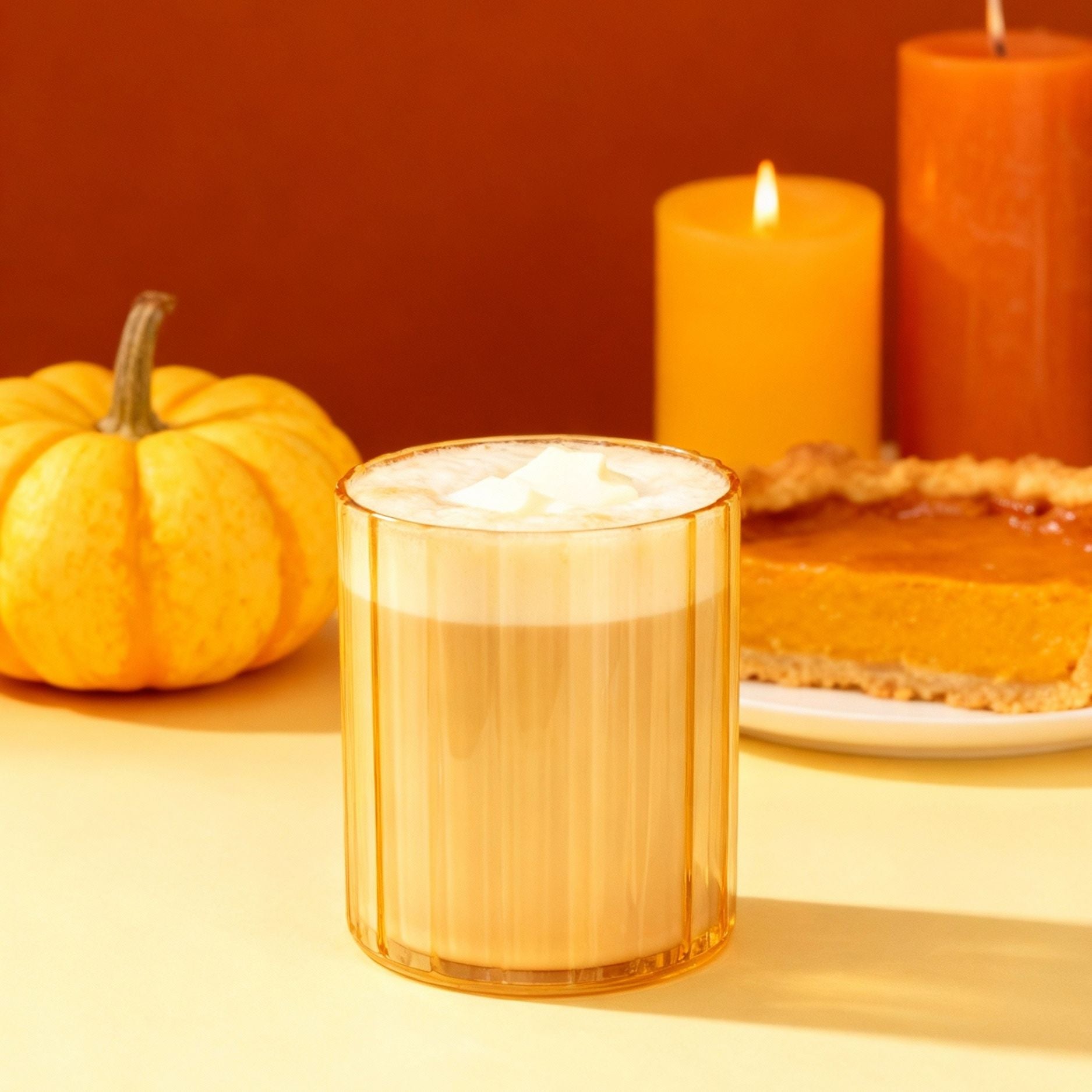 Stemless Fluted Amber & Brown Drinking Glasses Set of 4 - 14oz