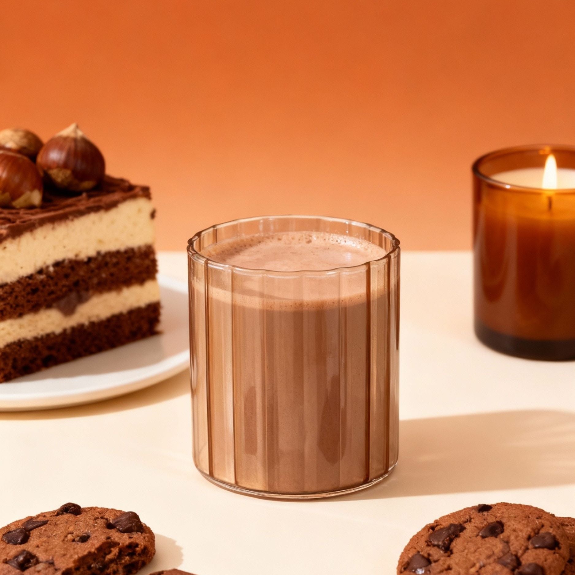 Stemless Fluted Amber & Brown Drinking Glasses Set of 4 - 14oz