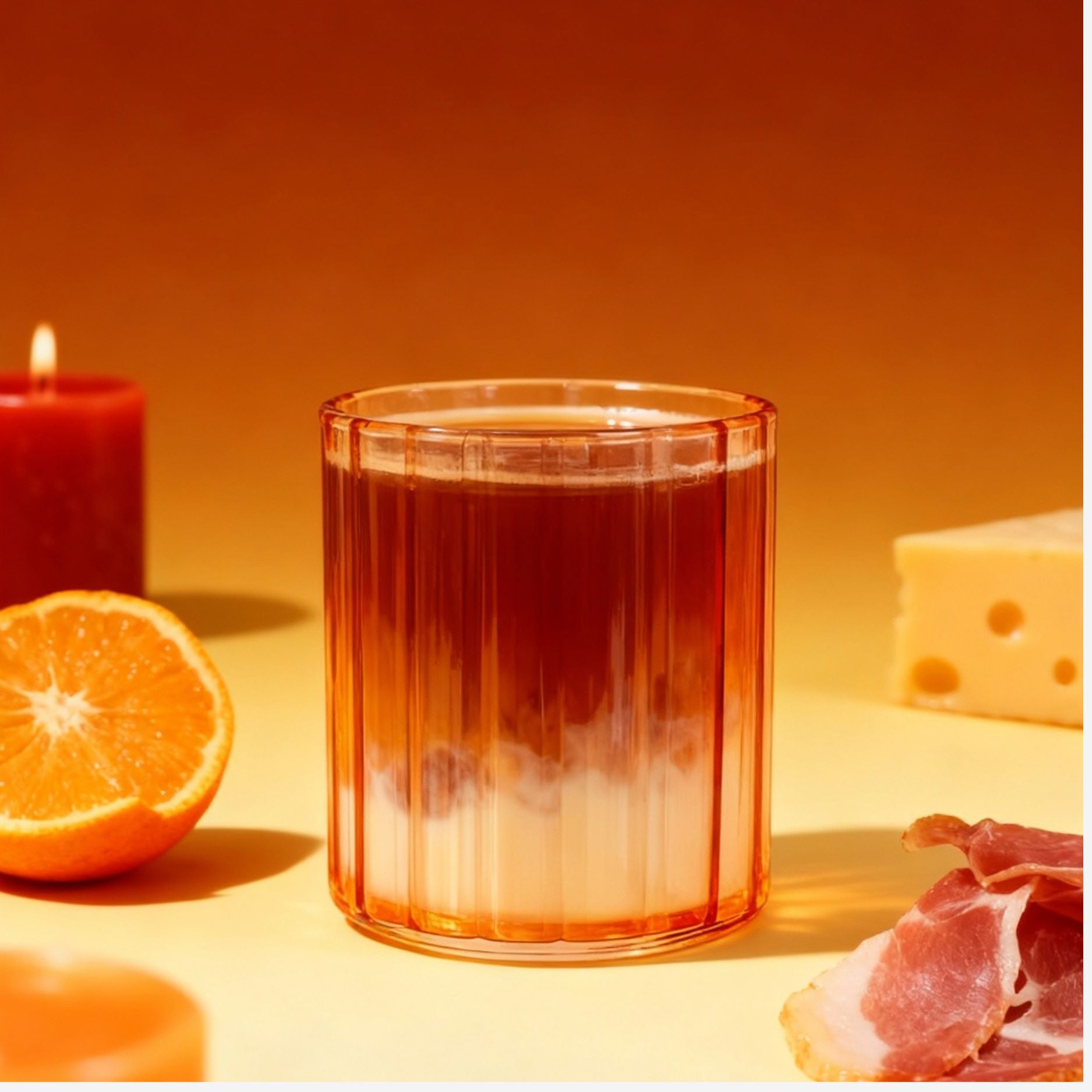 Stemless Fluted Amber & Brown Drinking Glasses Set of 4 - 14oz