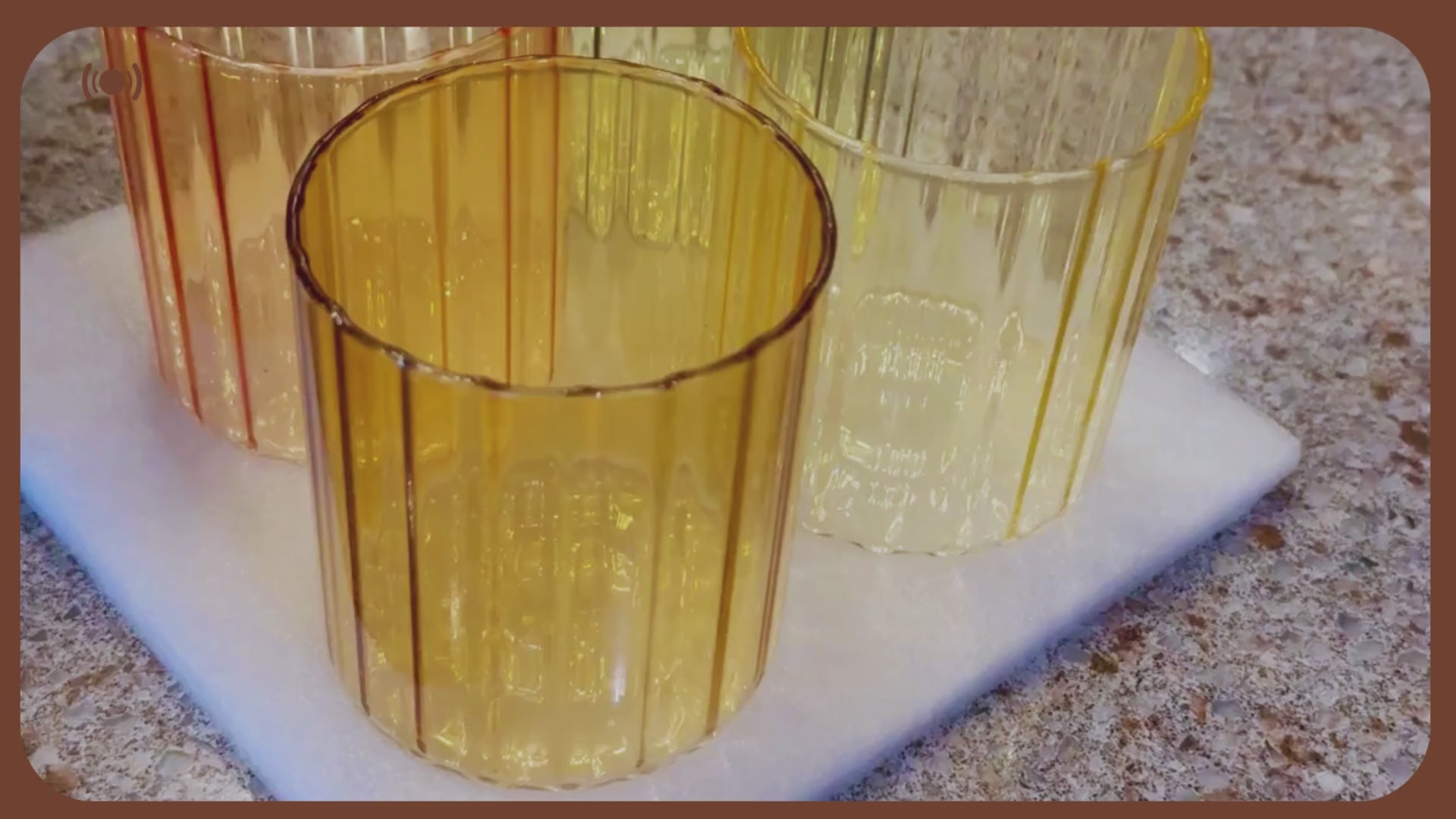 Stemless Fluted Amber & Brown Drinking Glasses Set of 4 - 14oz